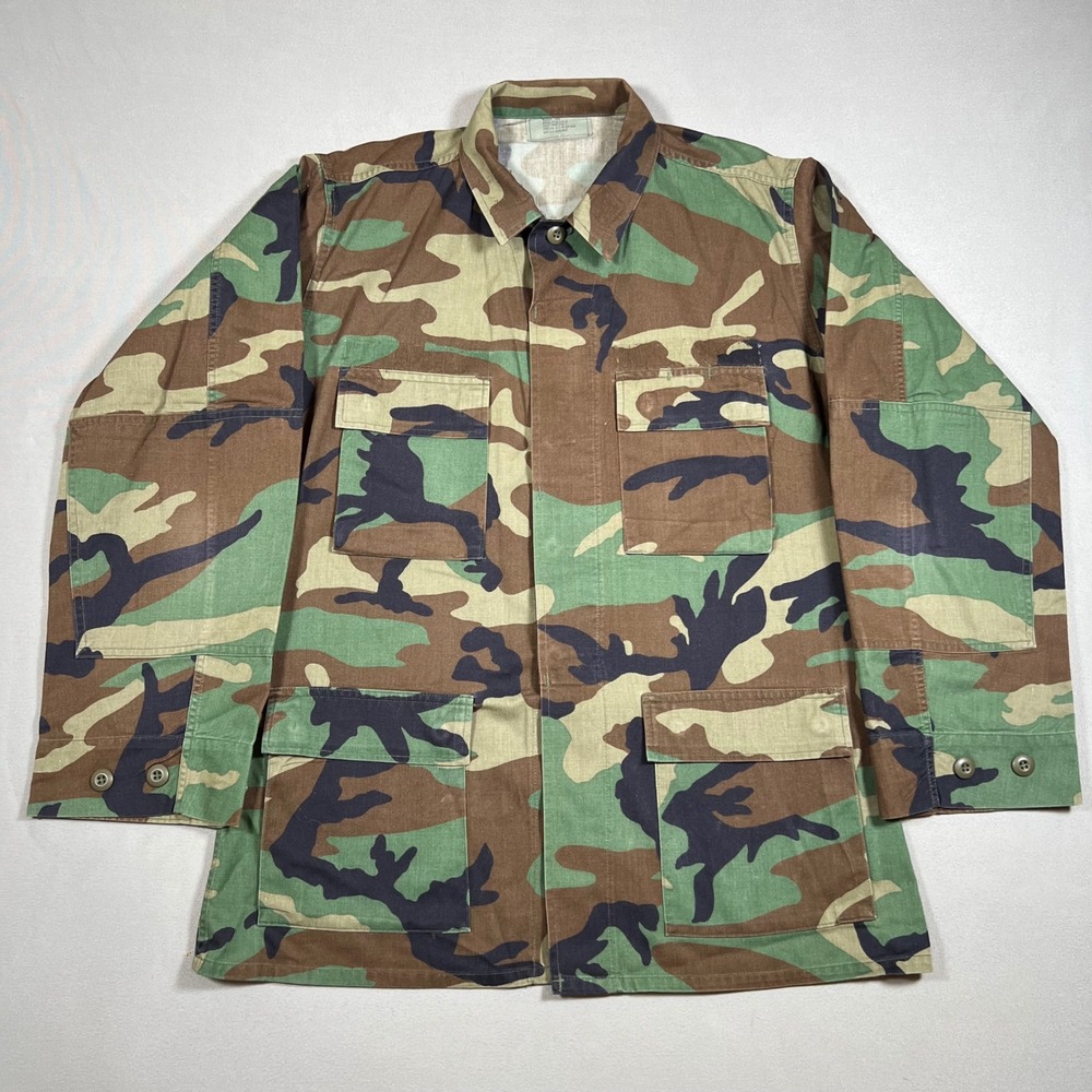 Vintage US Military M81 Woodland Camo BDU Field Coat Jacket Medium Long 2000